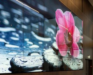 Skærmvæggen er enkel og imponerende og står skarpt - også i dagslys.