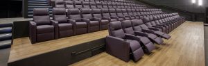 De luksuriøse lænestole er større og dybere end standard-biografstole og de har individuel elektronisk styring så den enkelte gæst kan sidde præcist som ønsket.